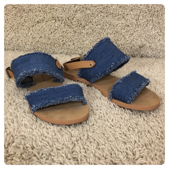 Rebecca Minkoff | Shoes | Rebecca Minkoff Emery Denim Fringe Flat Sandals |  Poshmark